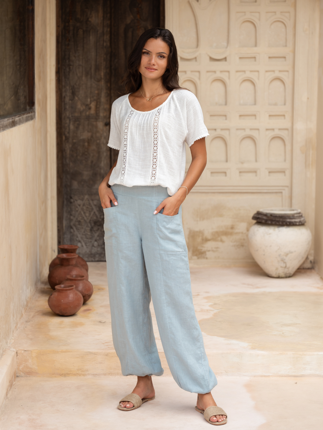 Outfit Lining Pants For Ladies Malibu Linen Pants Slate Blue Linen