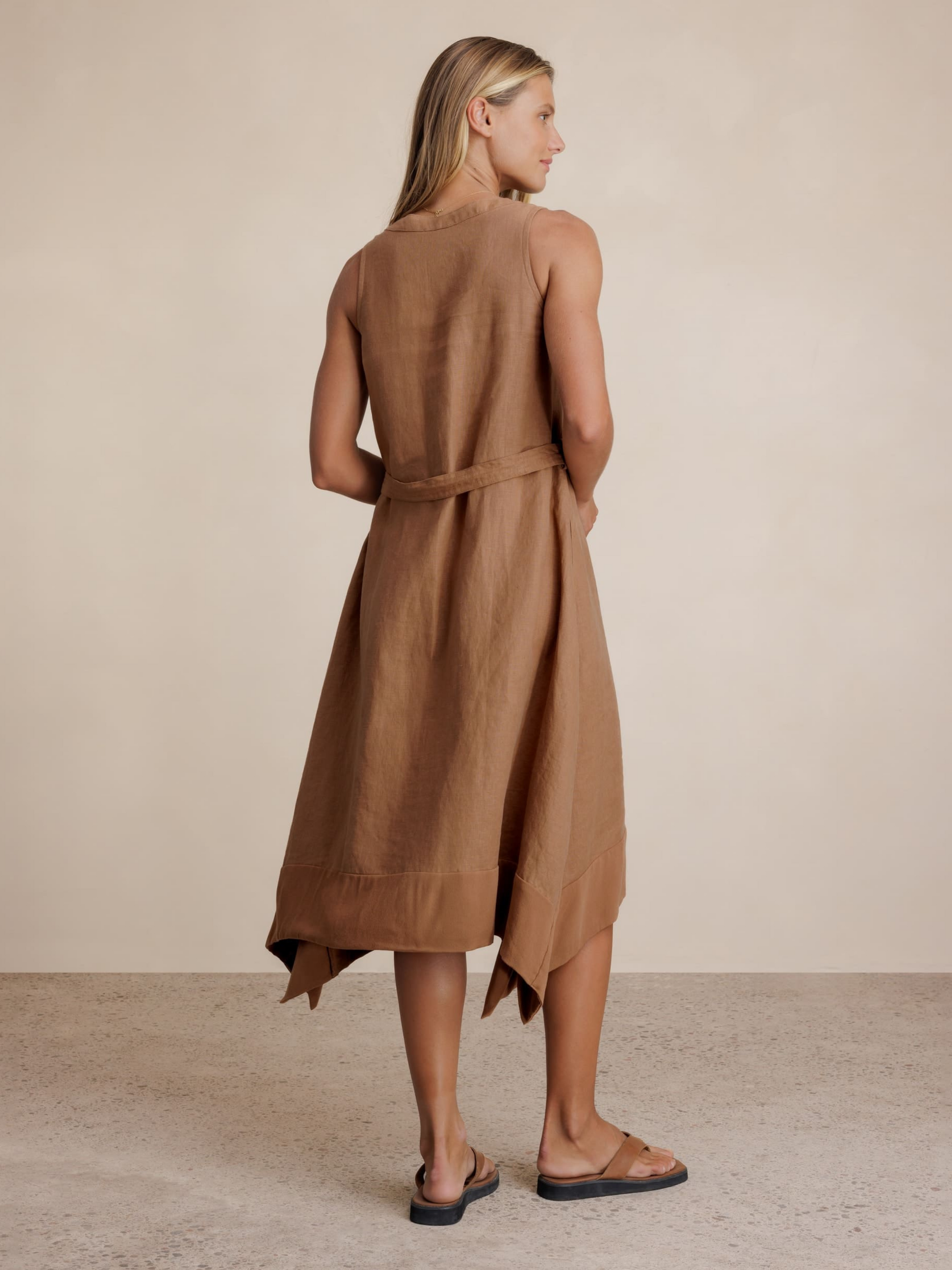 Inez Linen Midi Dress Desert Sand