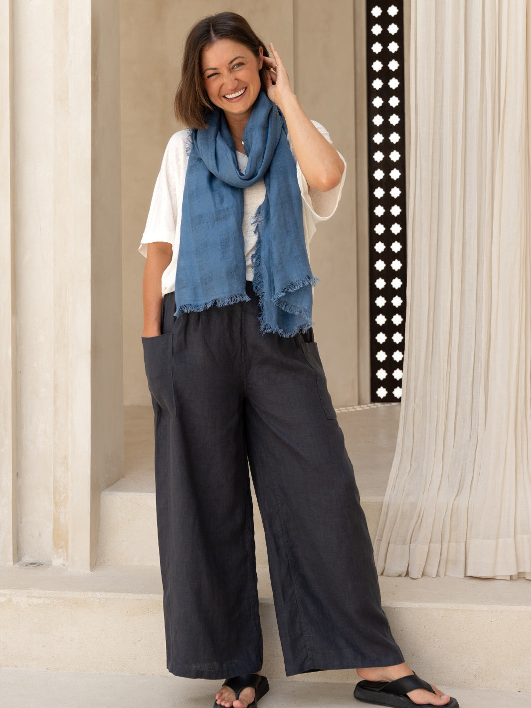 Sofi Linen Scarf Aegean Blue