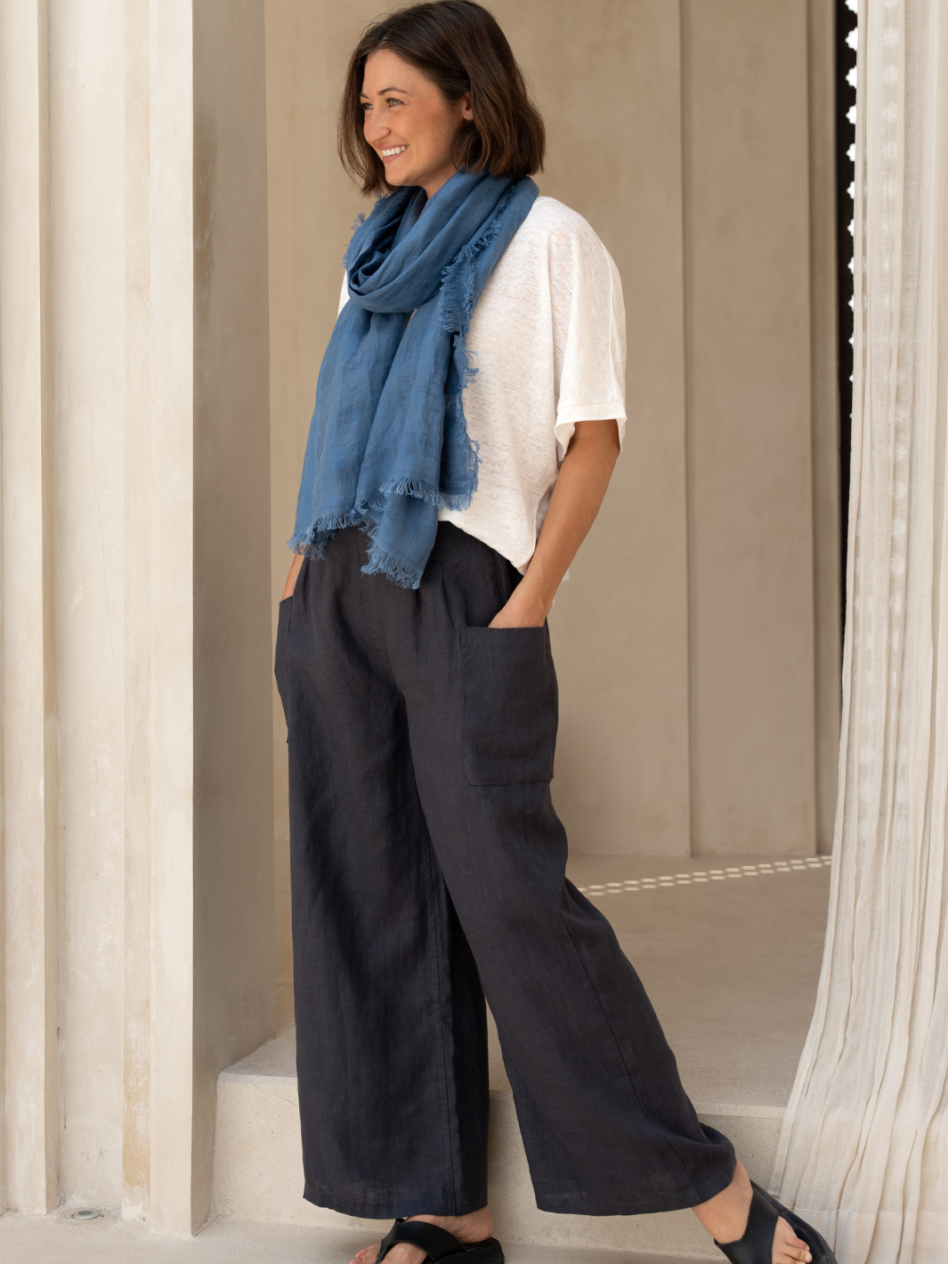 Milos Linen Pants Charcoal