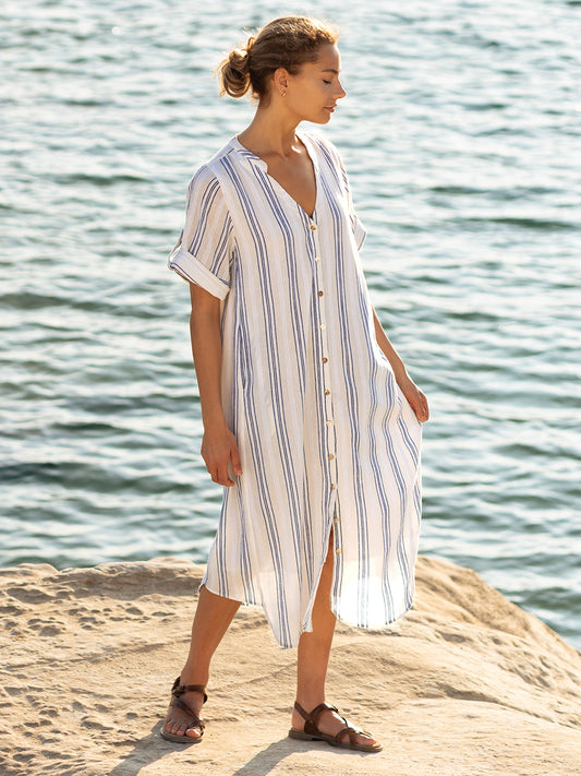 Athena Cotton Dress Azure Stripe