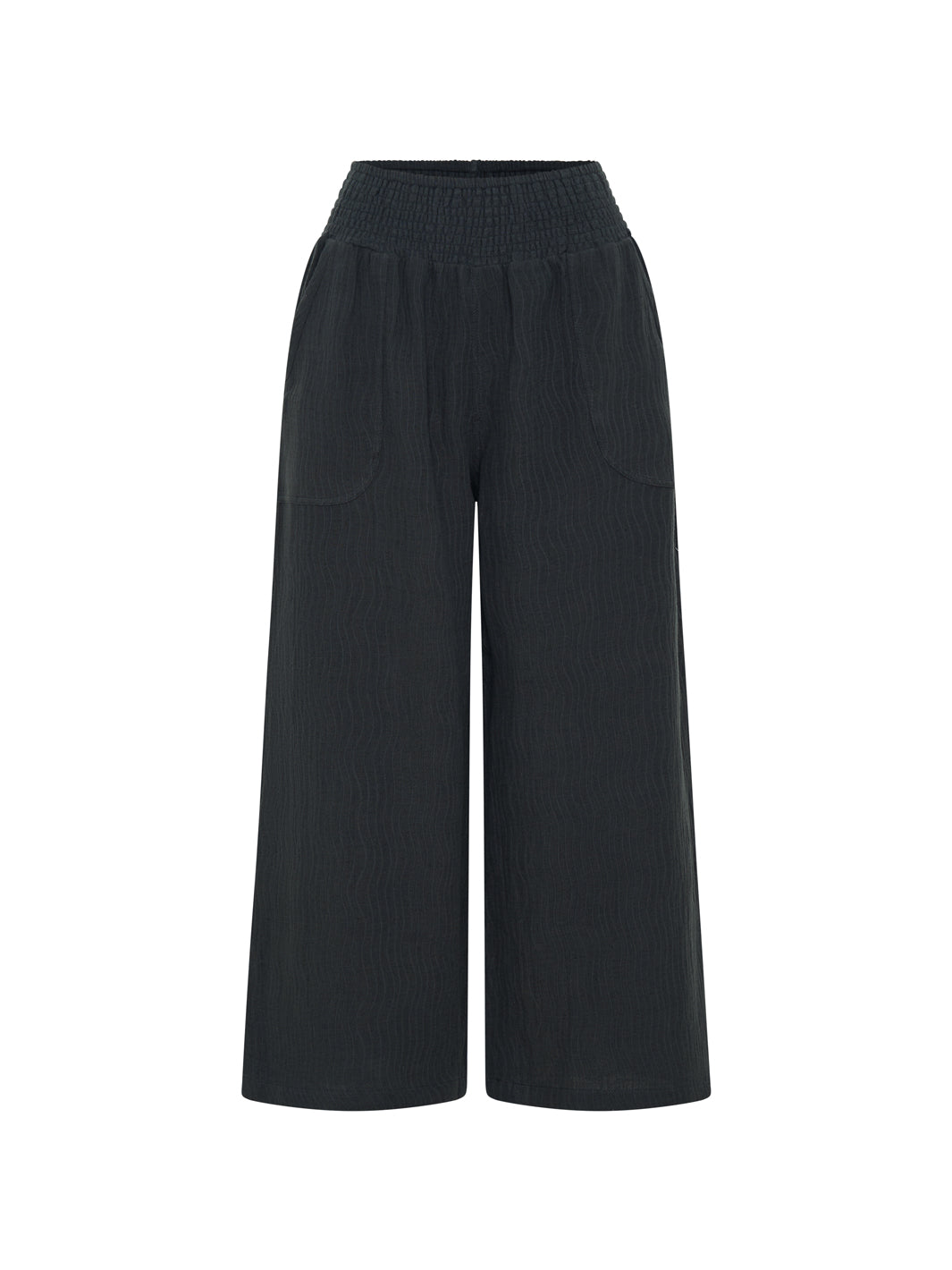 Black wide-leg pants on a white background