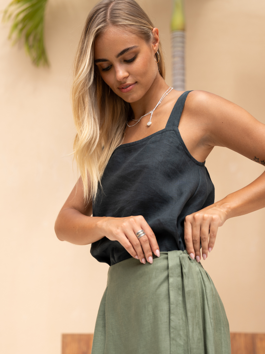 Camila Linen Midi Skirt Olive