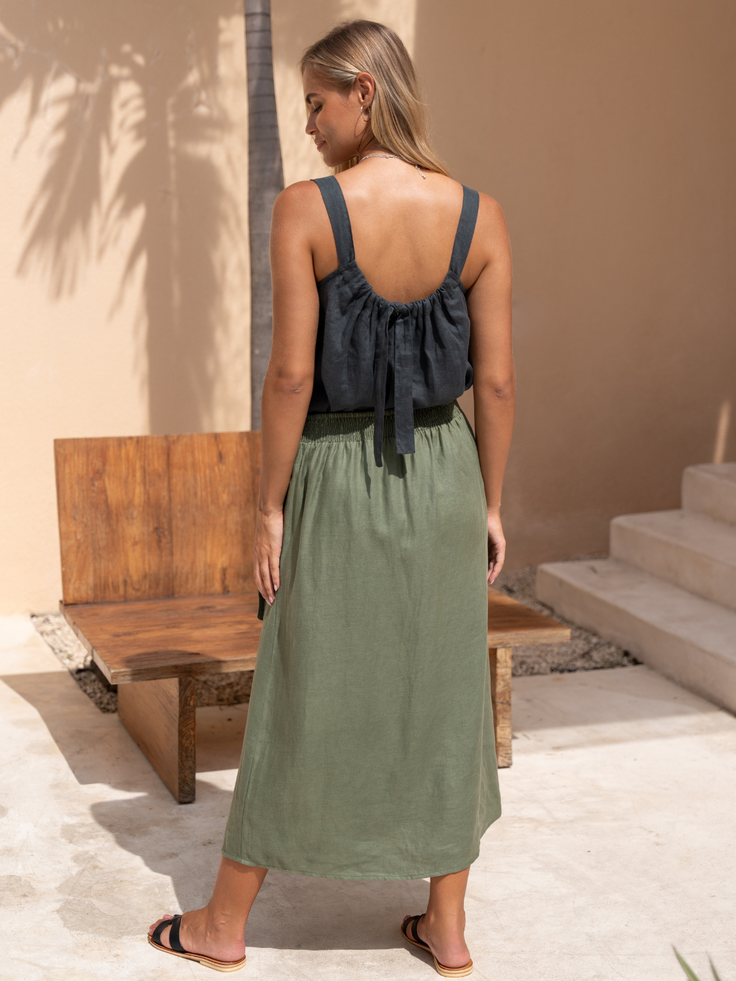 Camila Linen Midi Skirt Olive