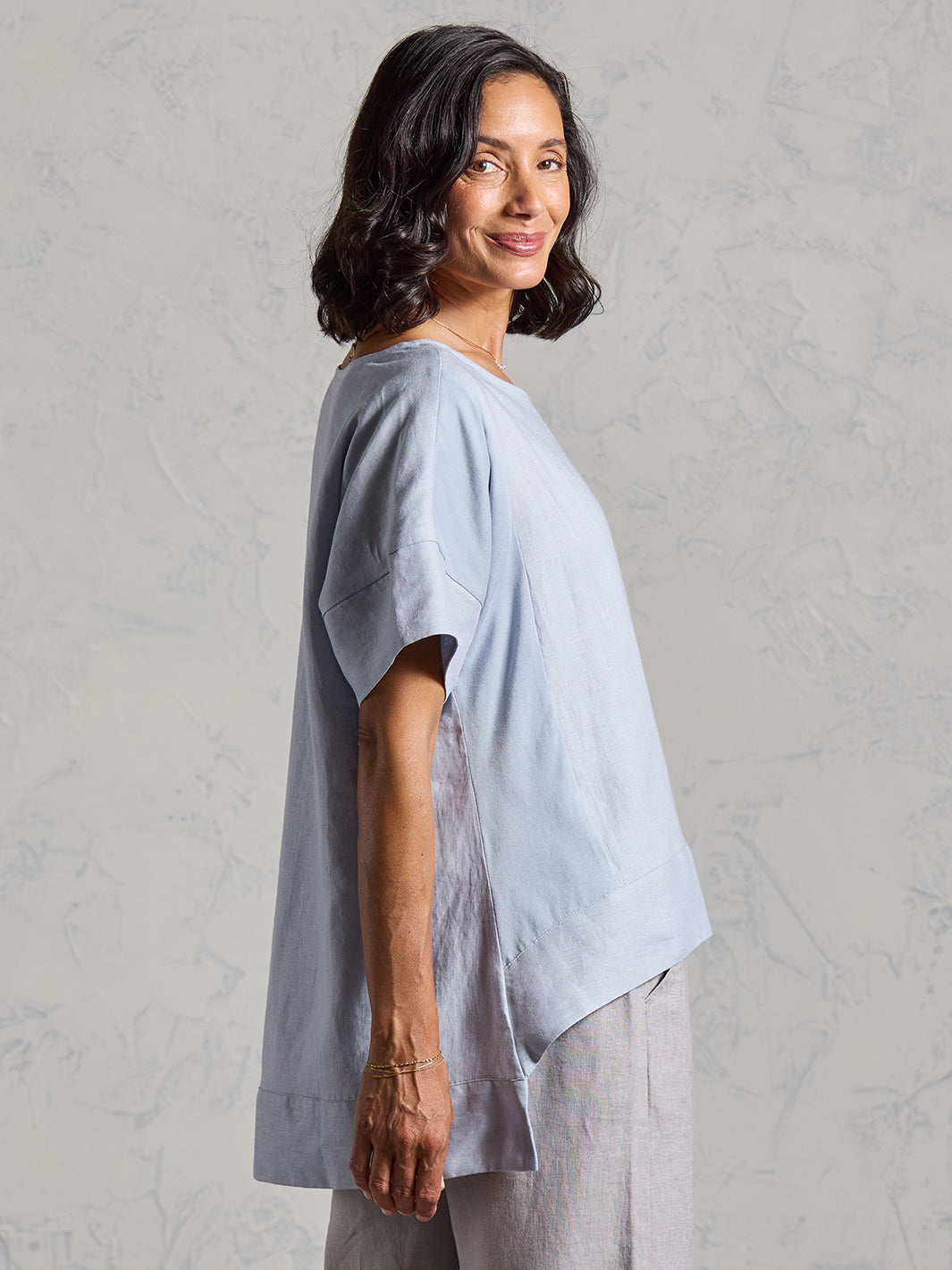 Costa French Linen and Cotton Top Slate Blue