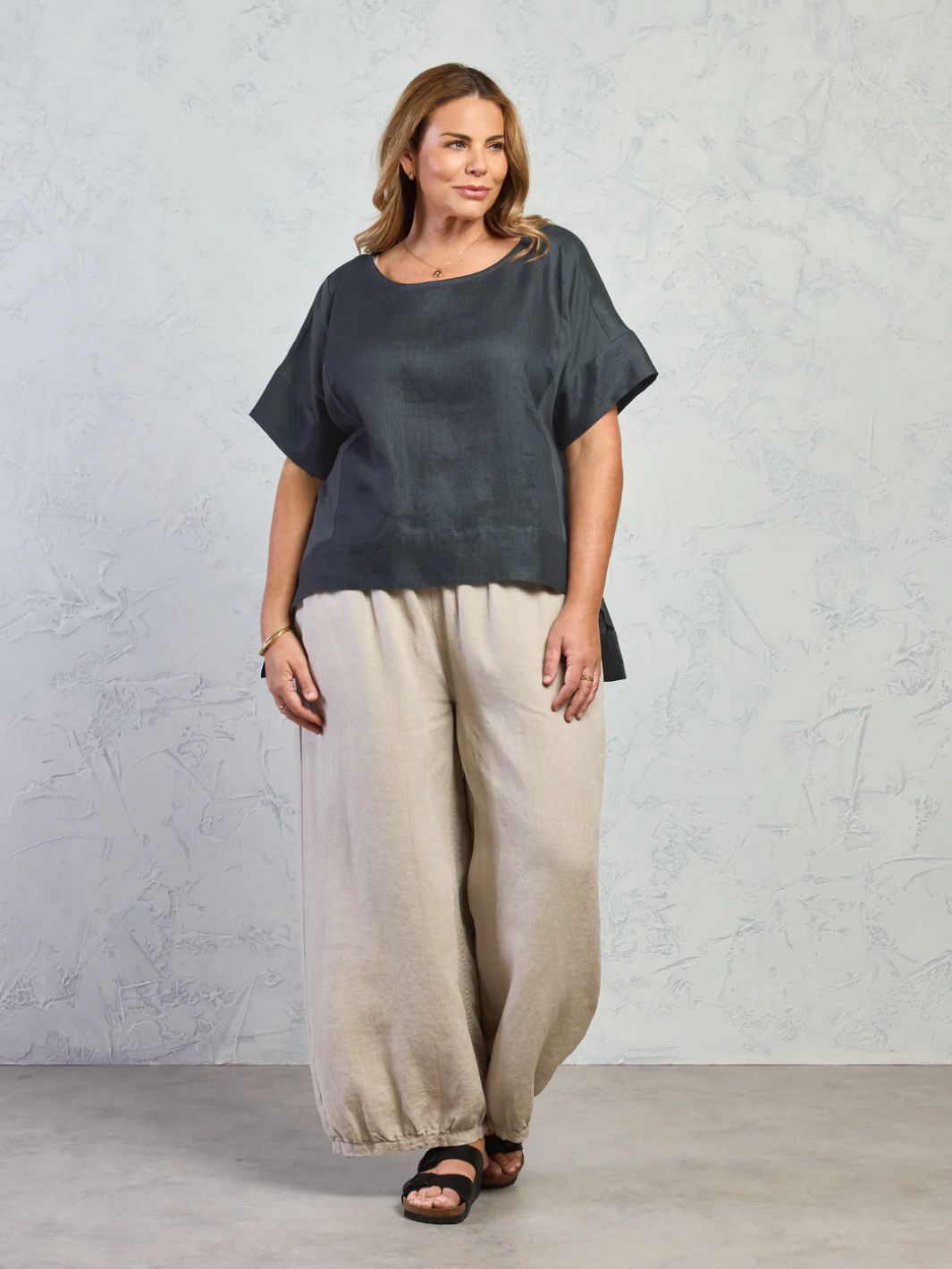 Costa French Linen and Cotton Top Charcoal