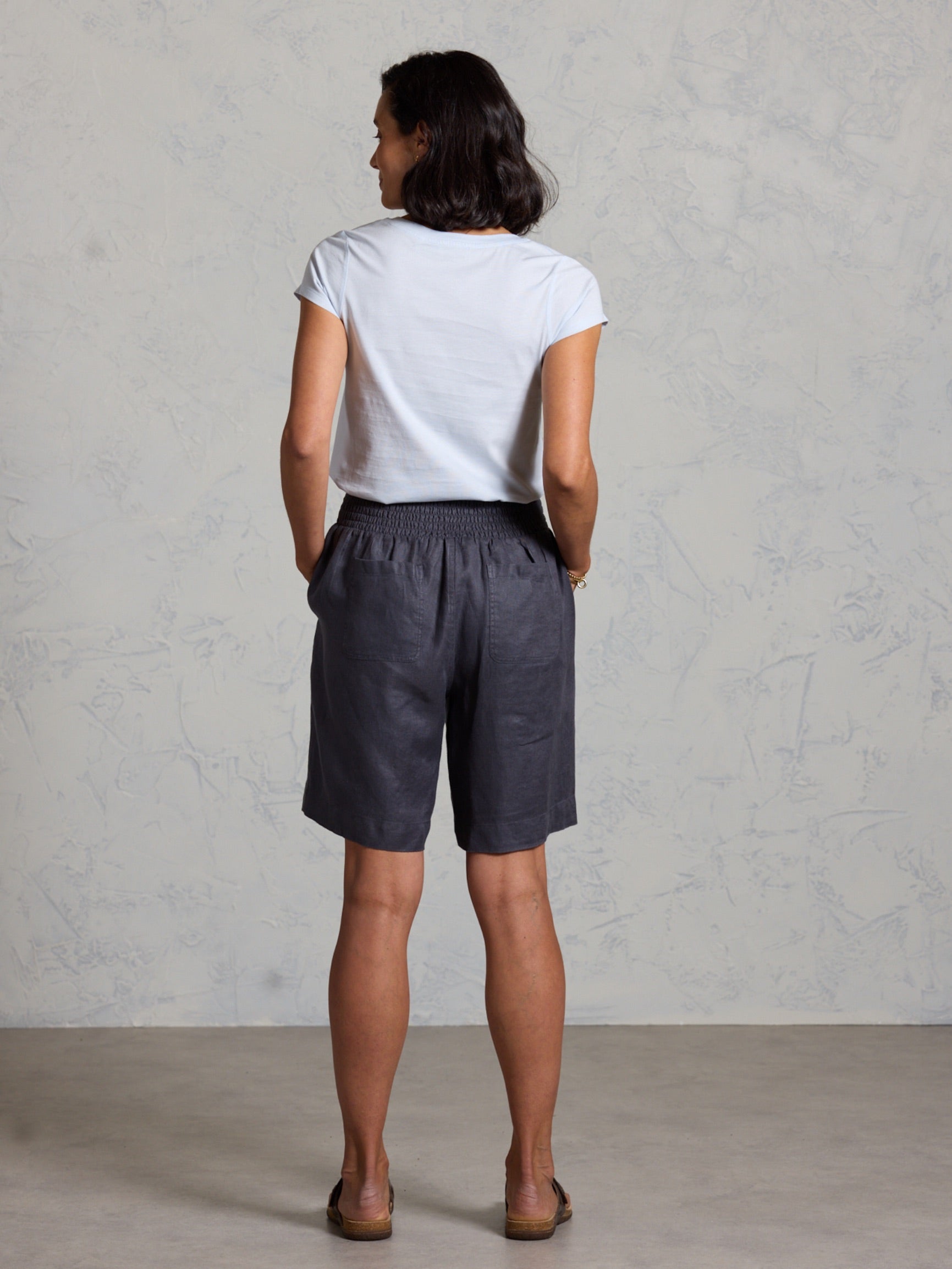 Cove Bermuda French Linen Shorts Charcoal