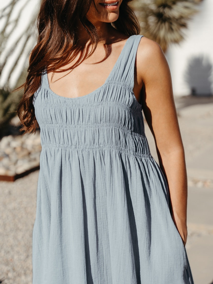 Del Monte Midi Cotton Dress Slate Blue