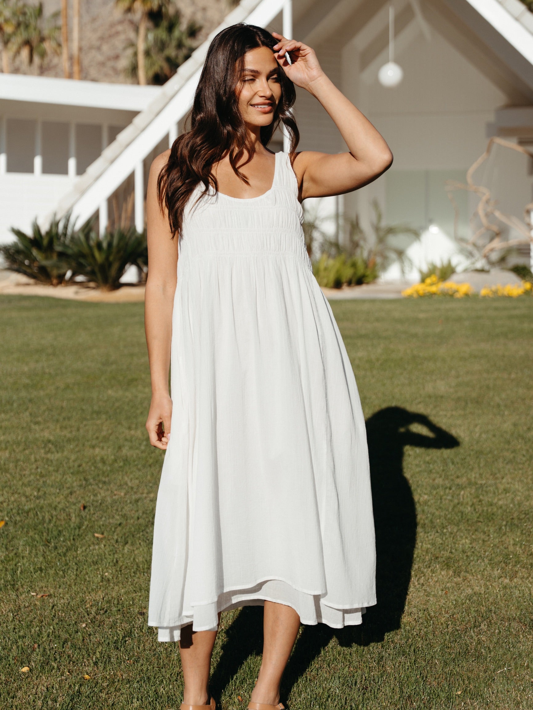 white christmas dresses Rove Lightweight Cotton Tiered Dress - White, L