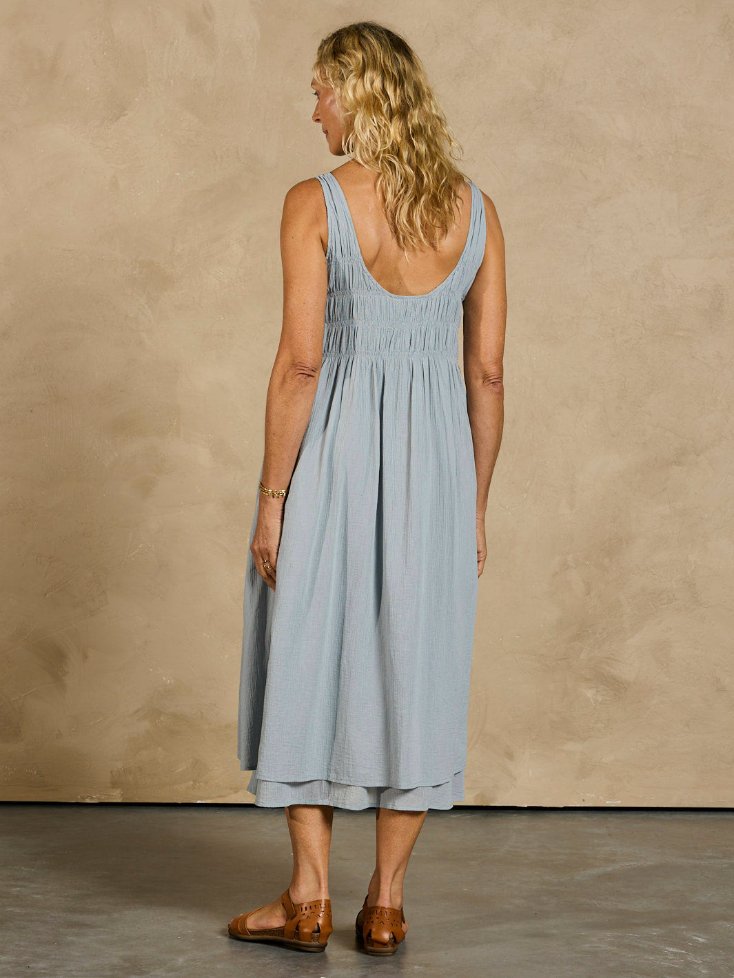 Del Monte Midi Cotton Dress Slate Blue