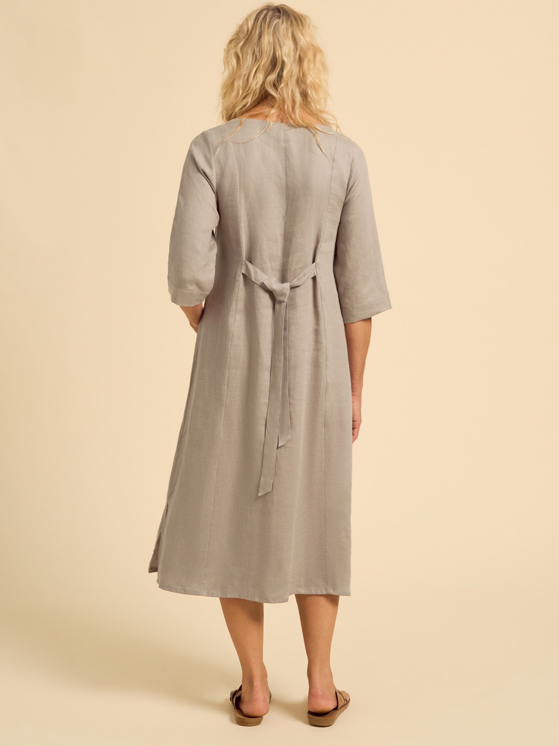 Frankie Linen Midi Dress Taupe