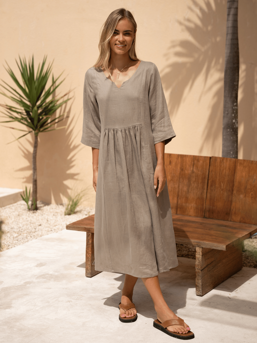 Frankie Linen Midi Dress Taupe