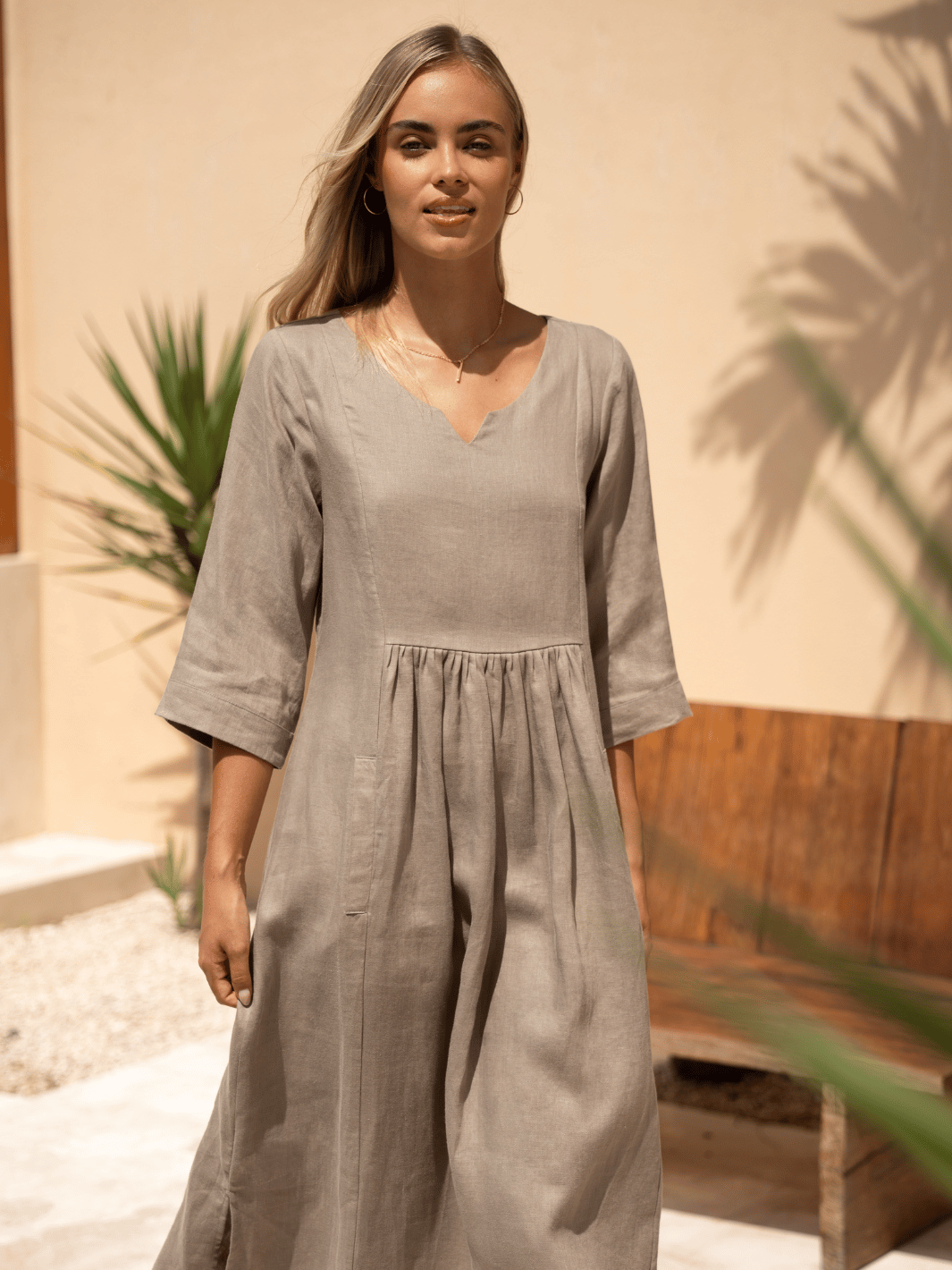 Frankie Linen Midi Dress Taupe