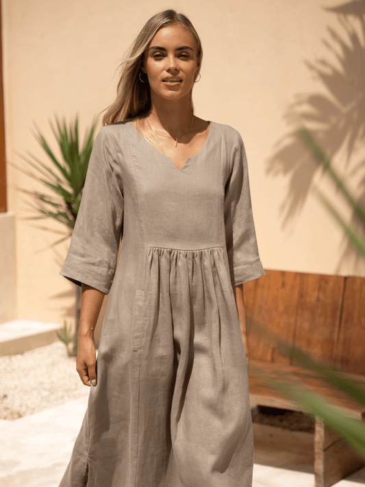 Frankie Linen Midi Dress Taupe