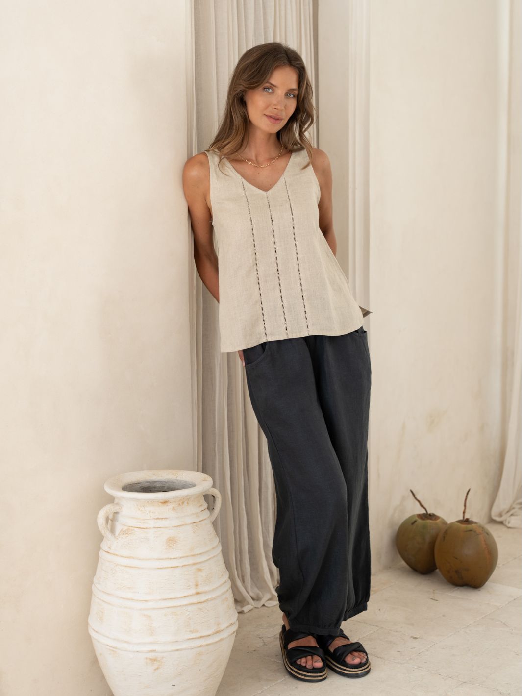 Giana French Linen Top Almond