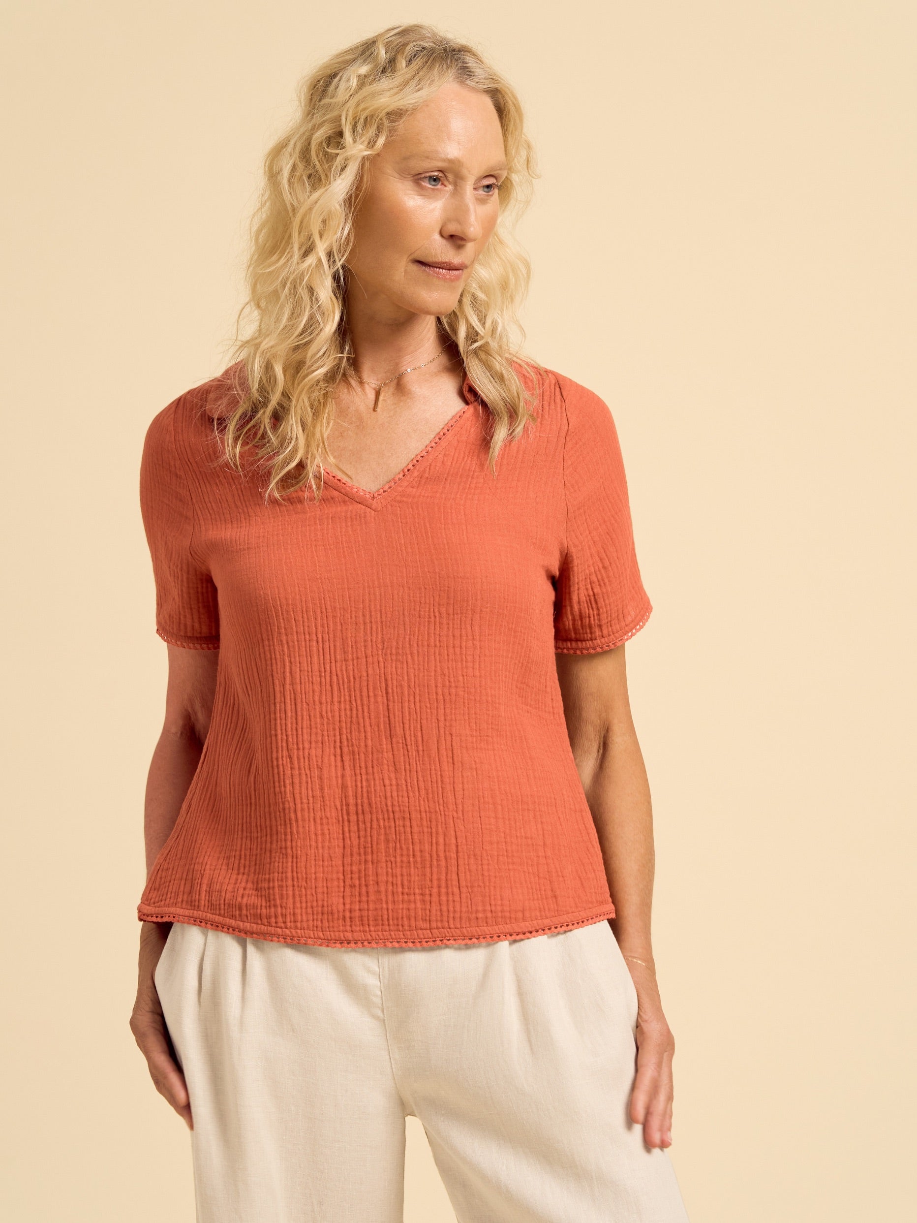 Henley Cotton Top Rust