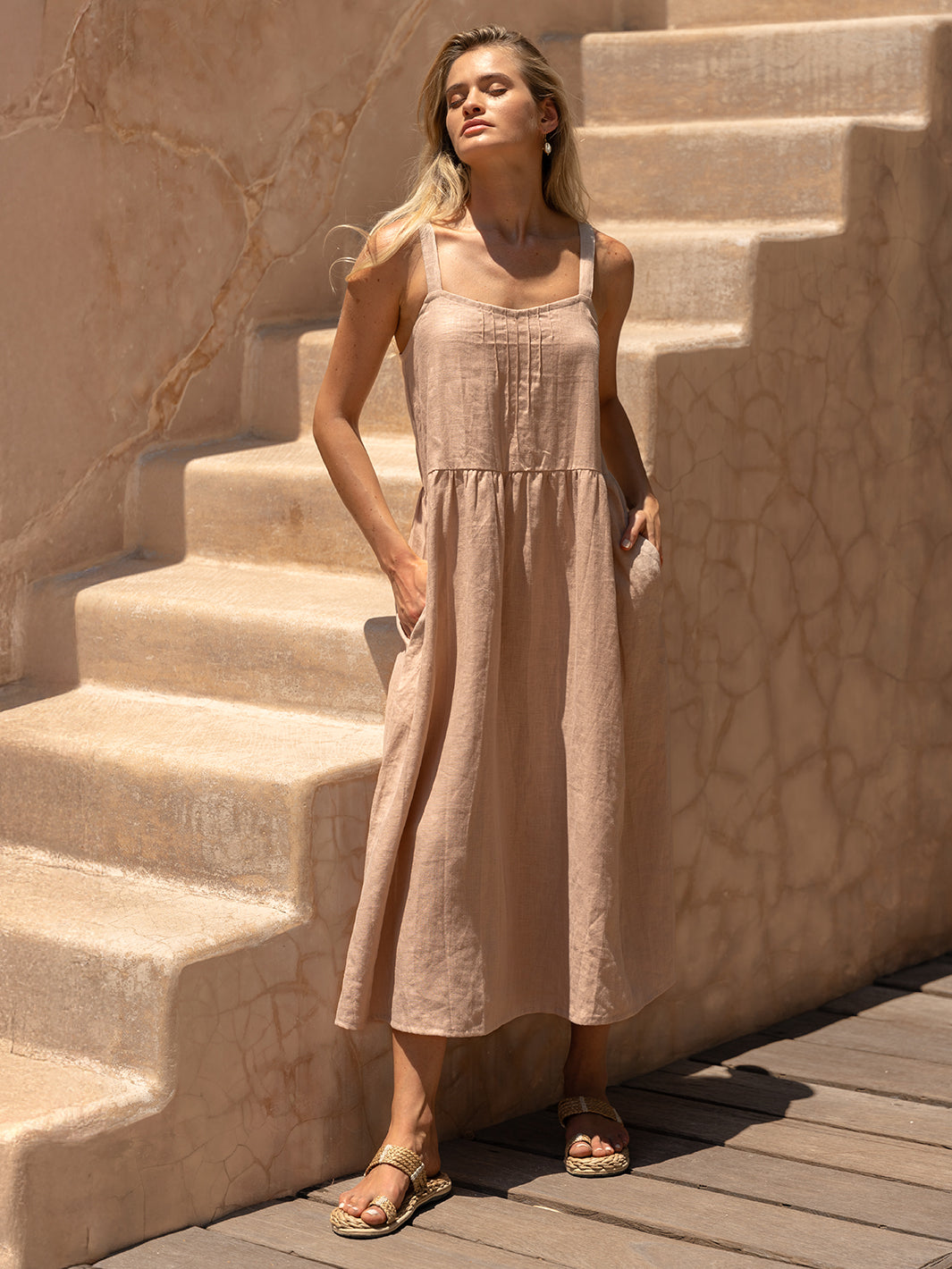 Maeve Linen Midi Dress Tea Rose