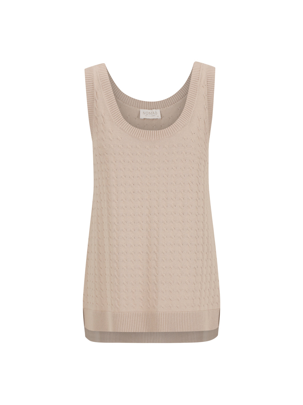 Beige knitted tank top on a white background