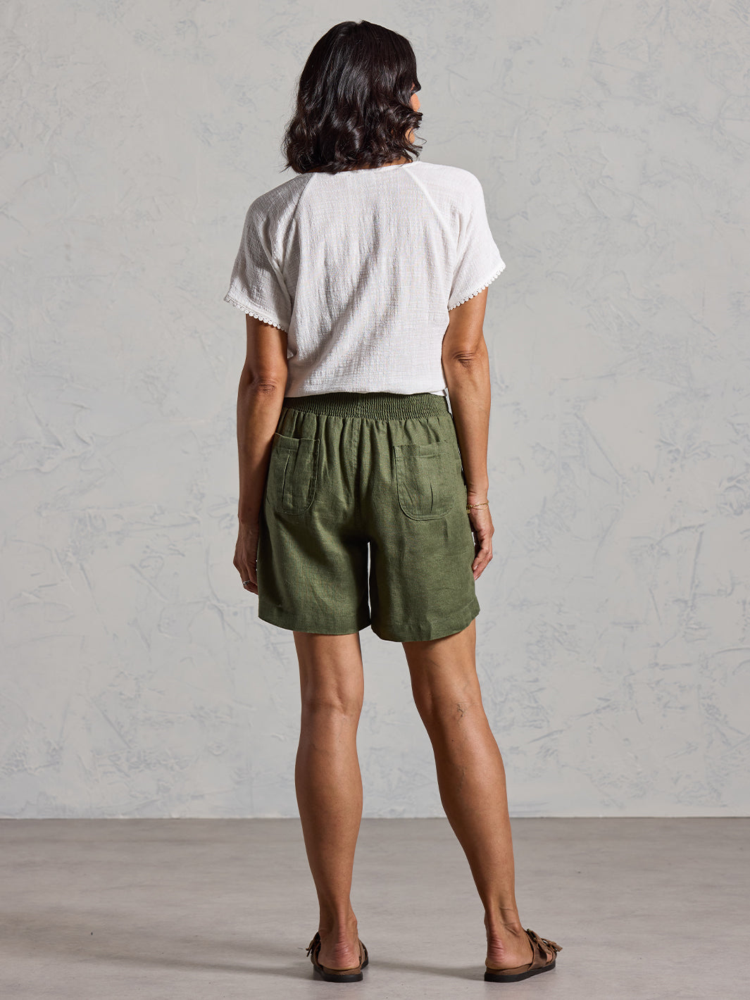 Mae French Linen Shorts Olive