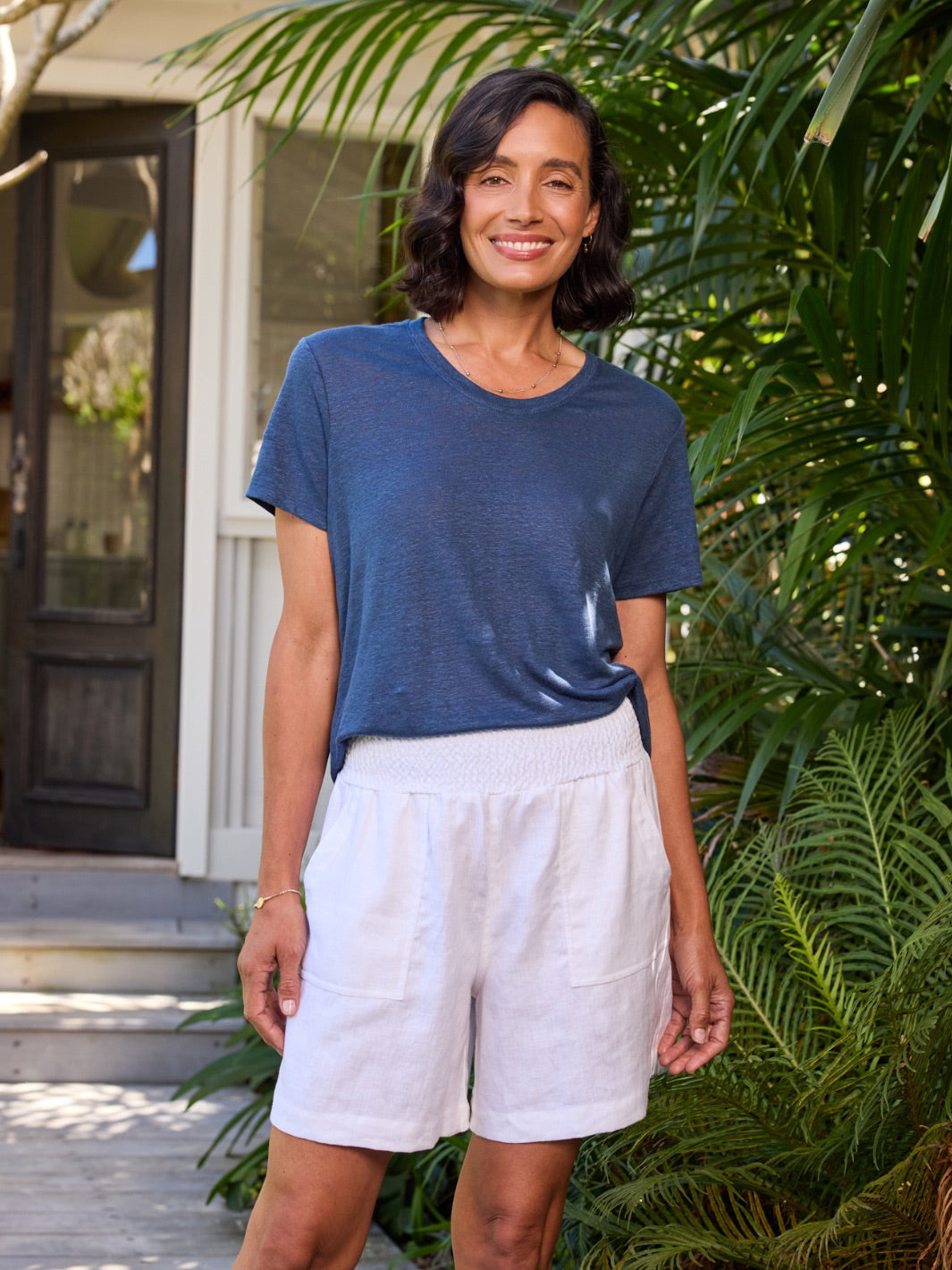 Mae French Linen Shorts White