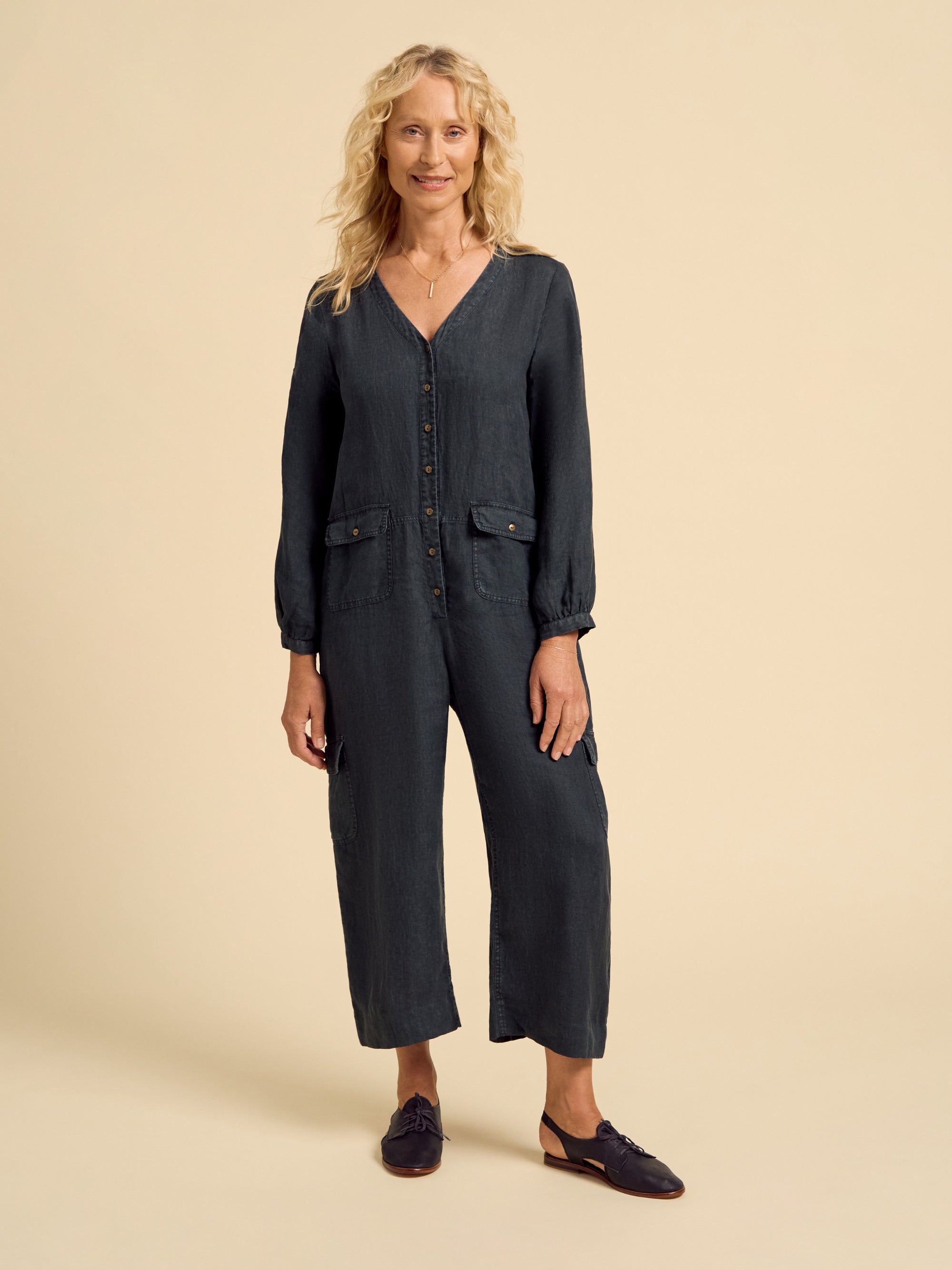 Mara Linen Jumpsuit Charcoal