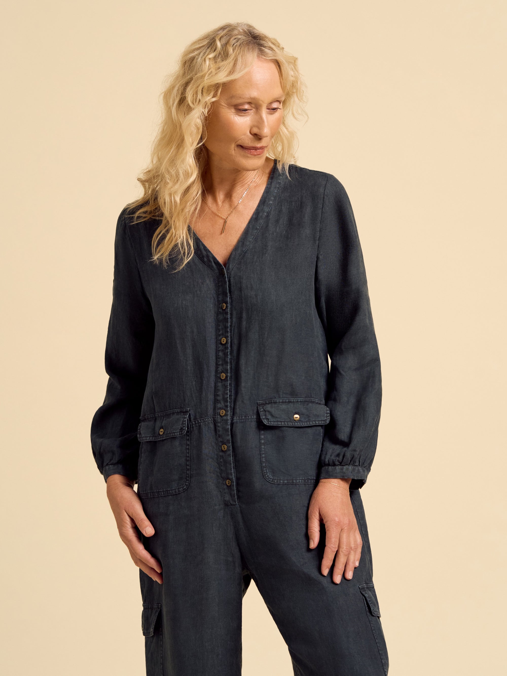 Mara Linen Jumpsuit Charcoal