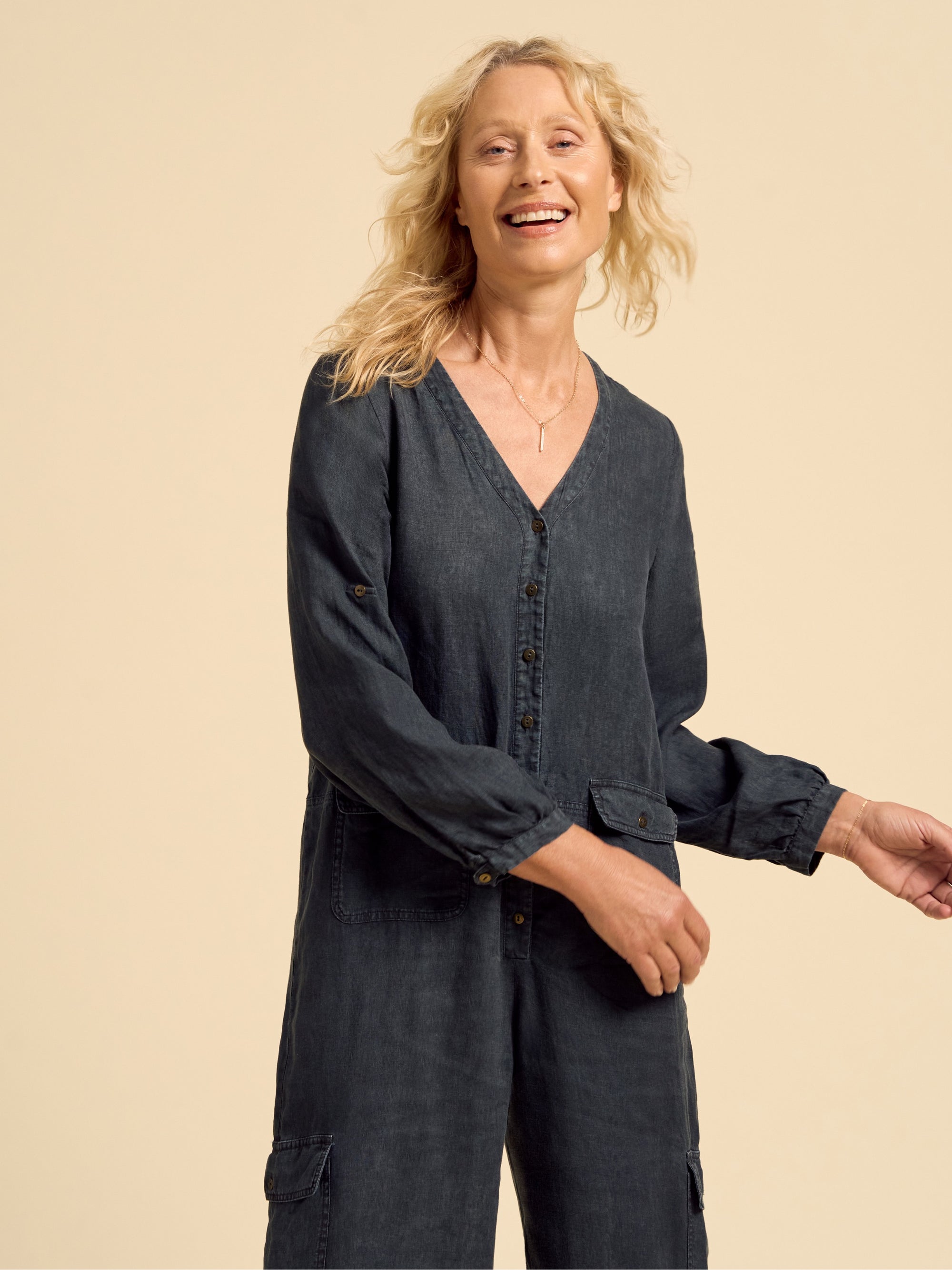 Mara Linen Jumpsuit Charcoal