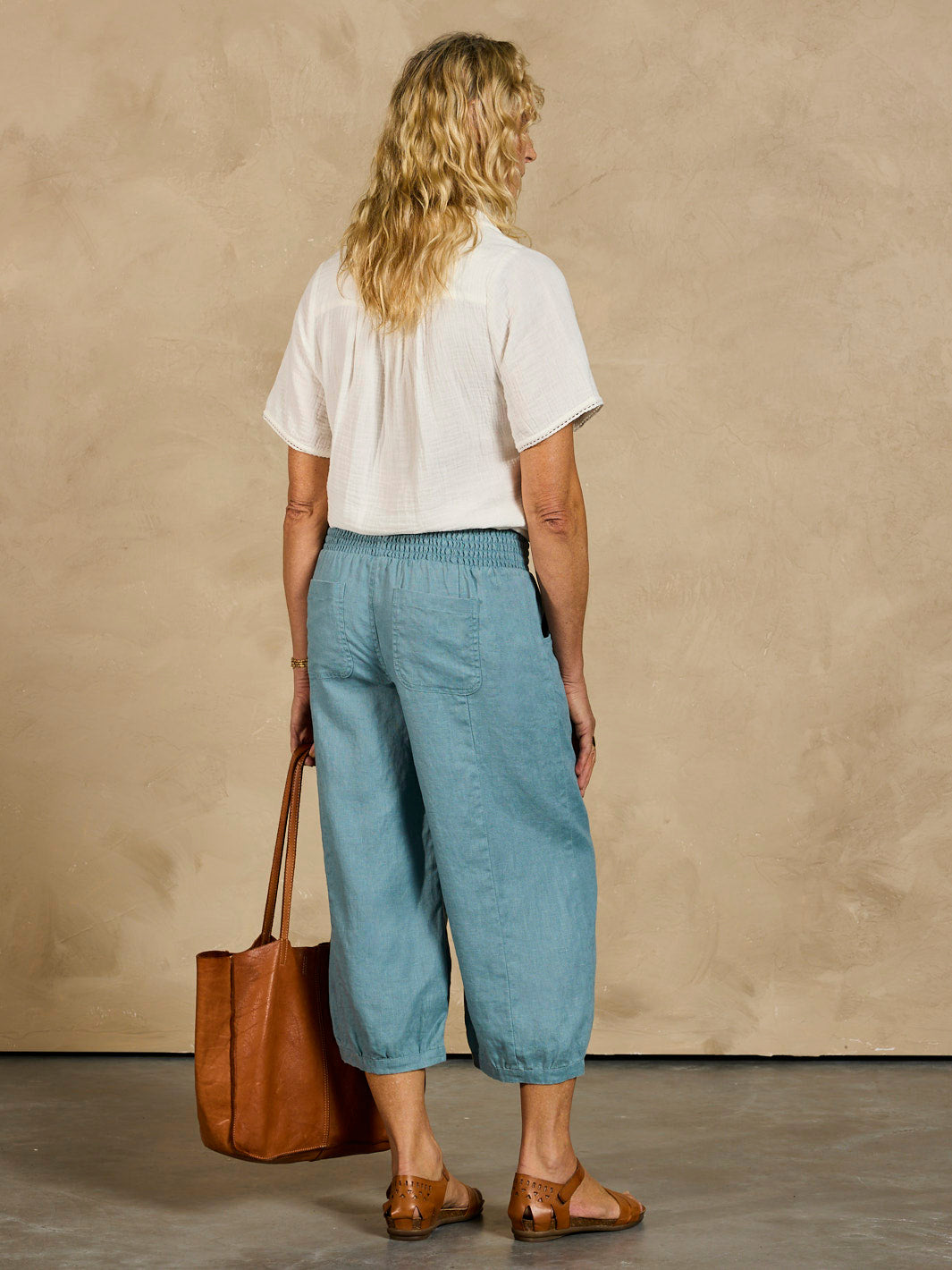 Marrakech French Linen Cropped Pants Tahiti Blue