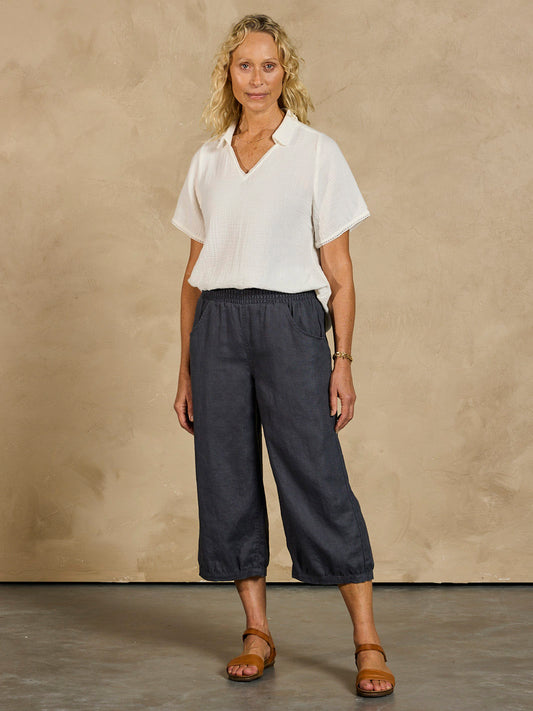 Marrakech French Linen Cropped Pants Charcoal