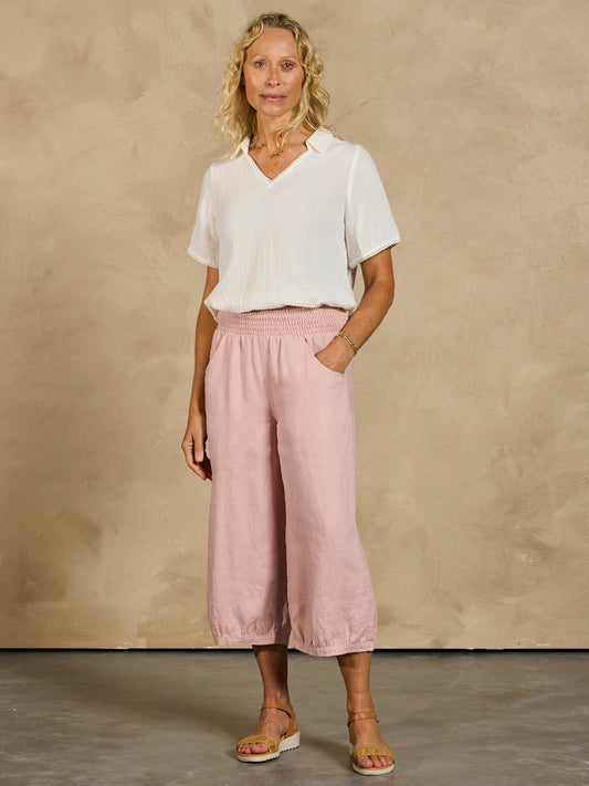 Marrakech French Linen Cropped Pants Dusty Pink