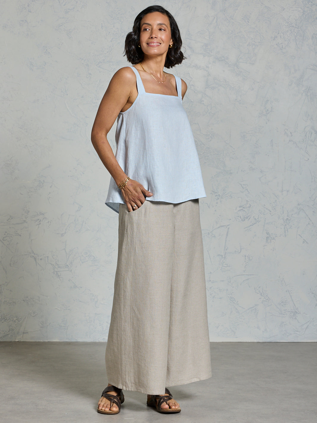 Soella Linen Top Serene Blue