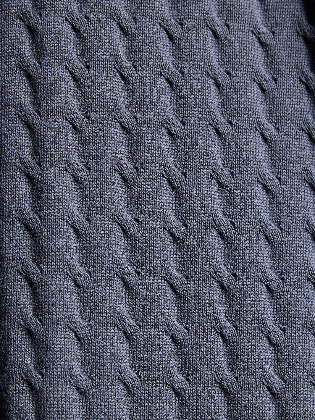Close-up of a textured gray sweater fabric