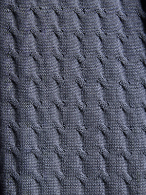 Close-up of a textured gray sweater fabric