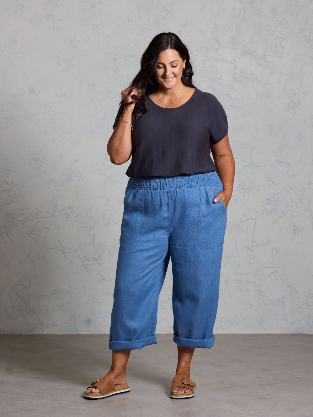 Nautical French Linen Pants Aegean Blue