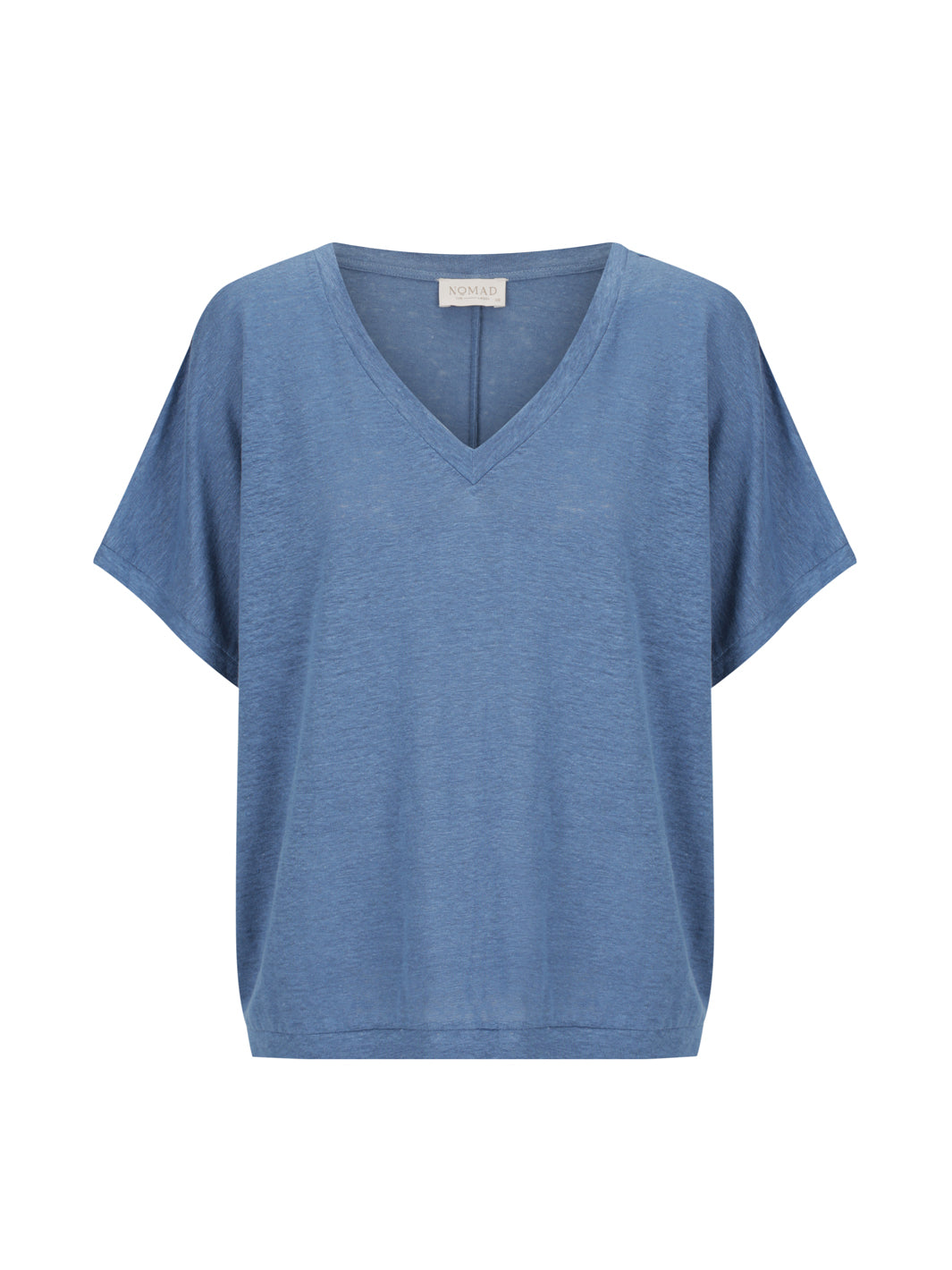 Blue V-neck t-shirt on a white background