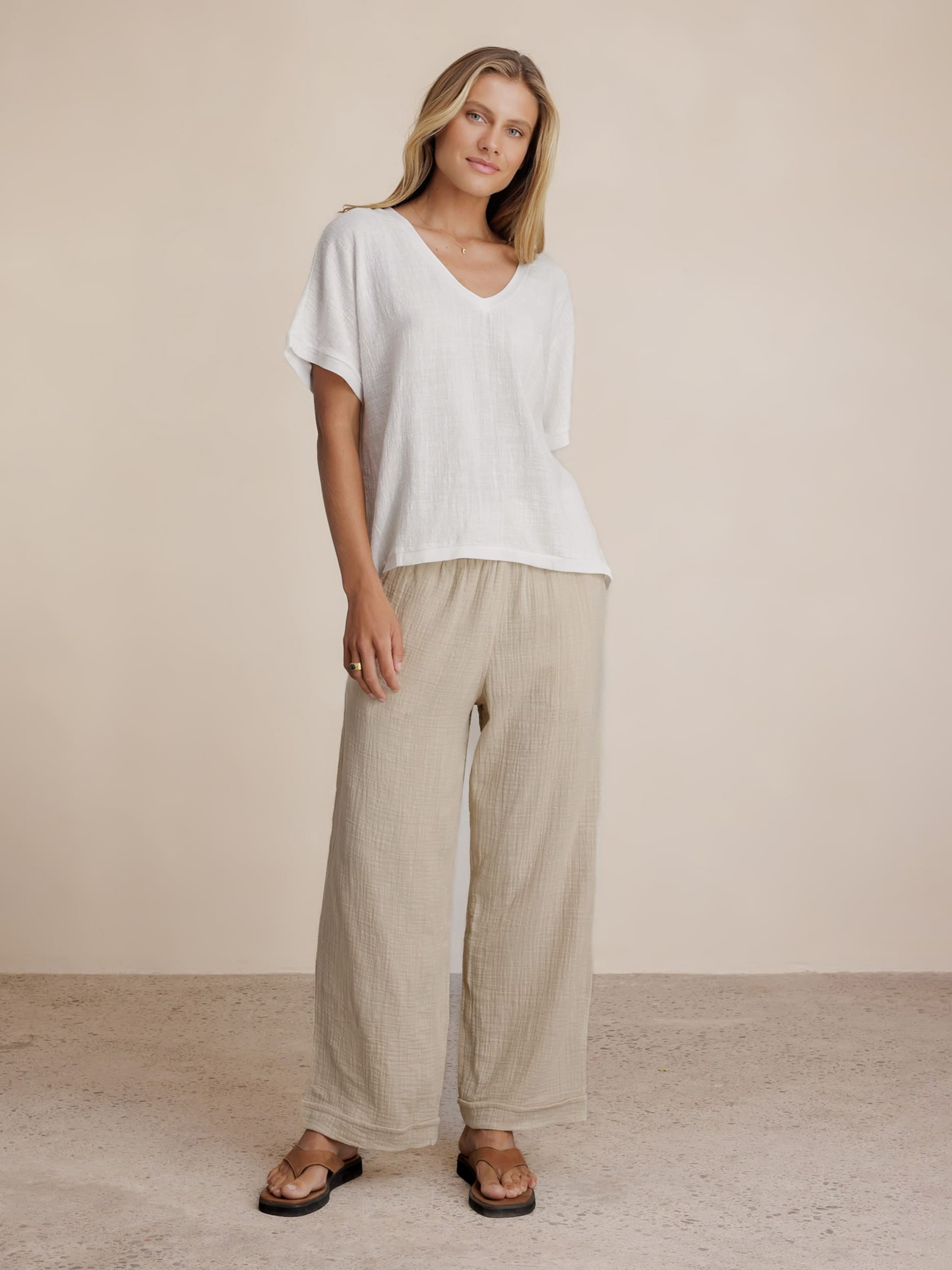 Model wears Montego Cotton Top in White