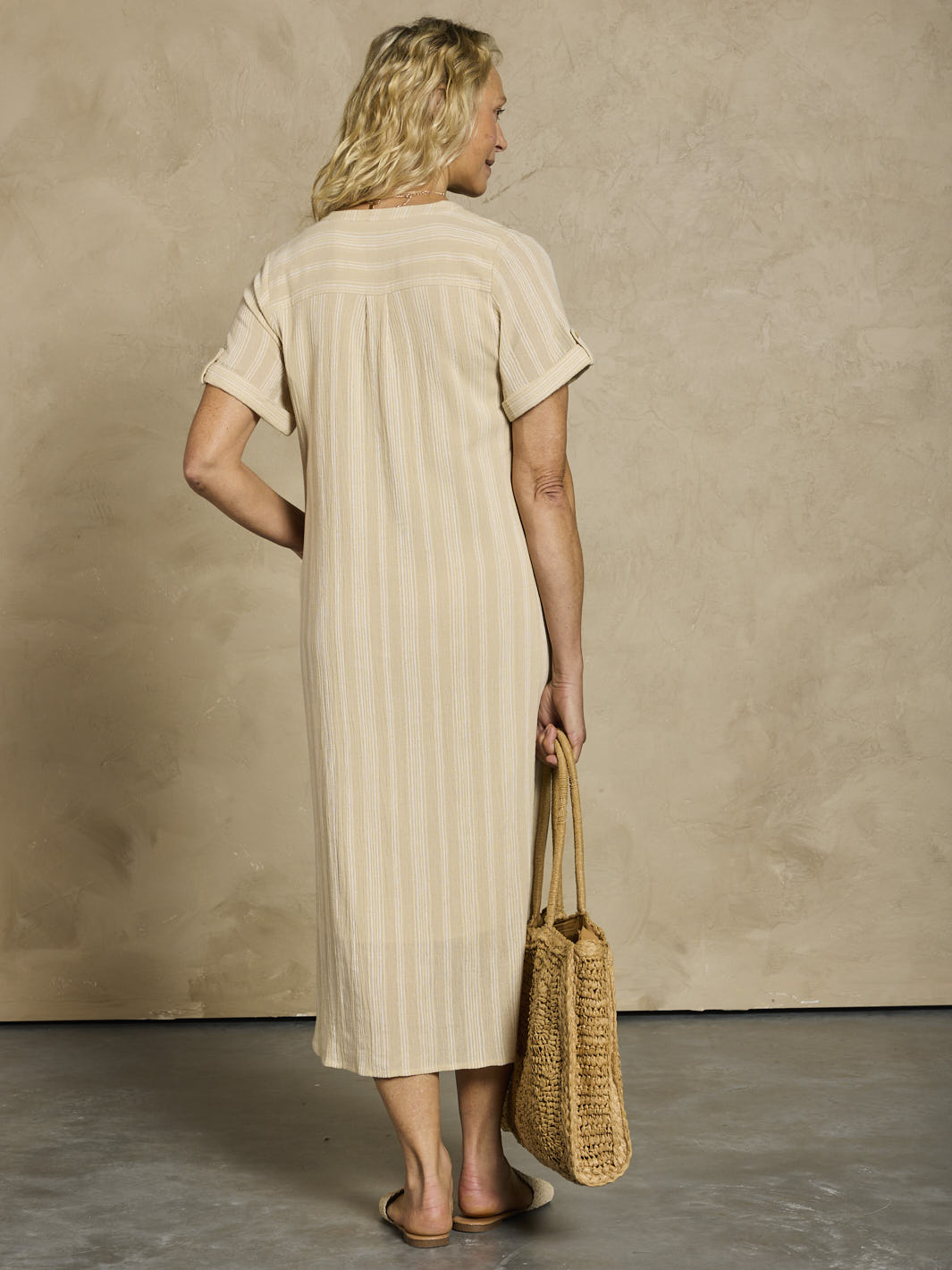 Athena Cotton Dress Sand Stripe