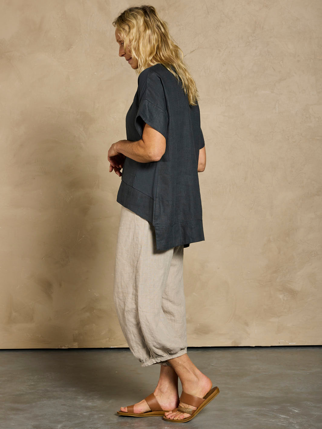 Costa French Linen and Cotton Top Charcoal