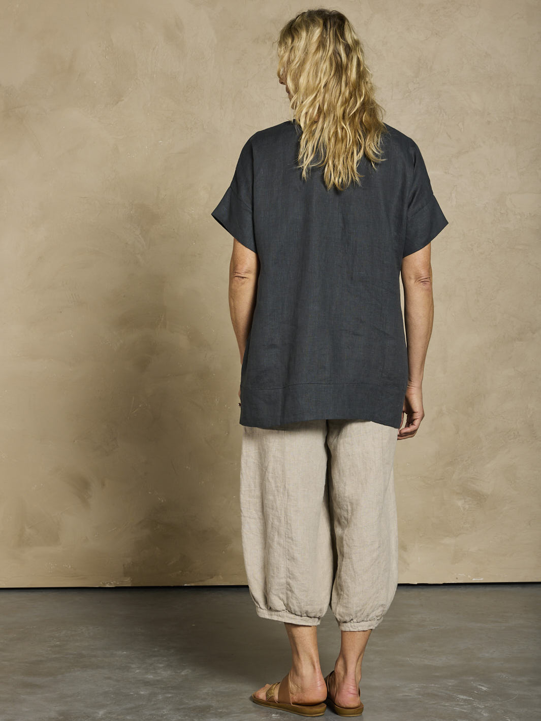 Costa French Linen and Cotton Top Charcoal