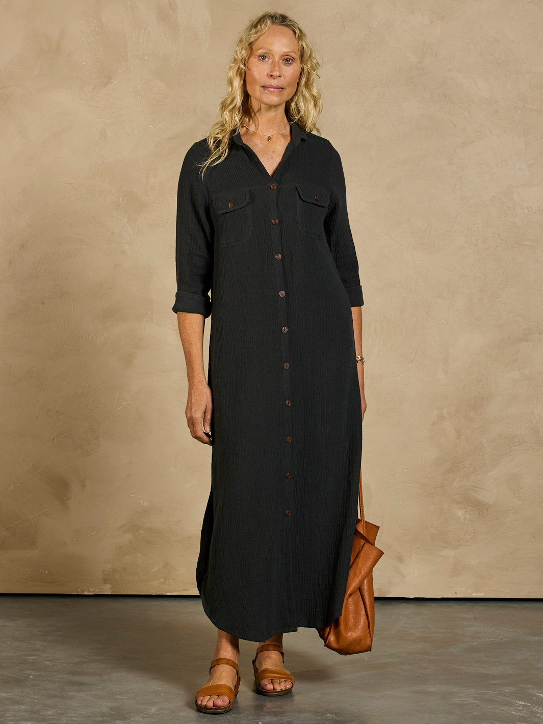 Valentina Linen Blend Shirt Dress Charcoal