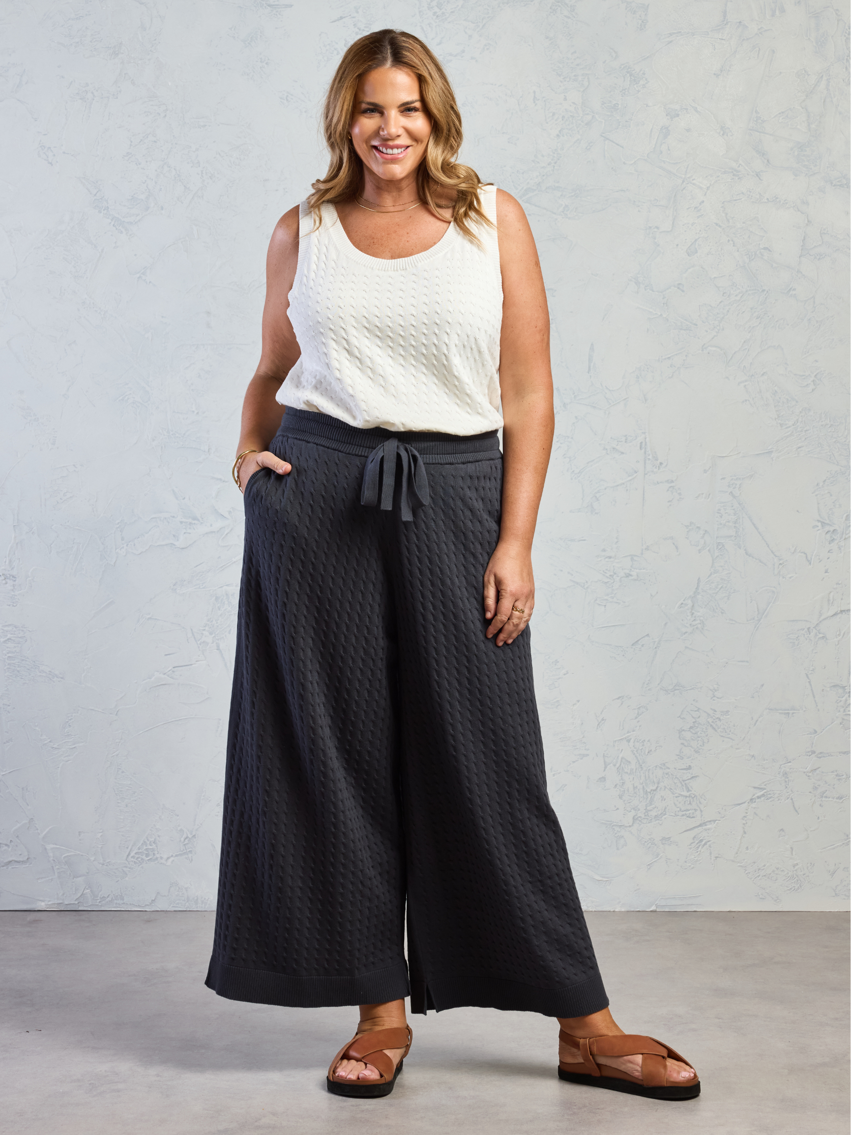 Pambula Cotton Knit Pants Charcoal