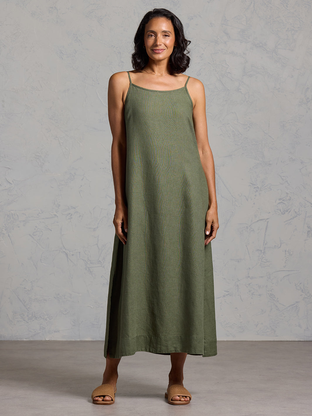 Peony French Linen Dress Olive