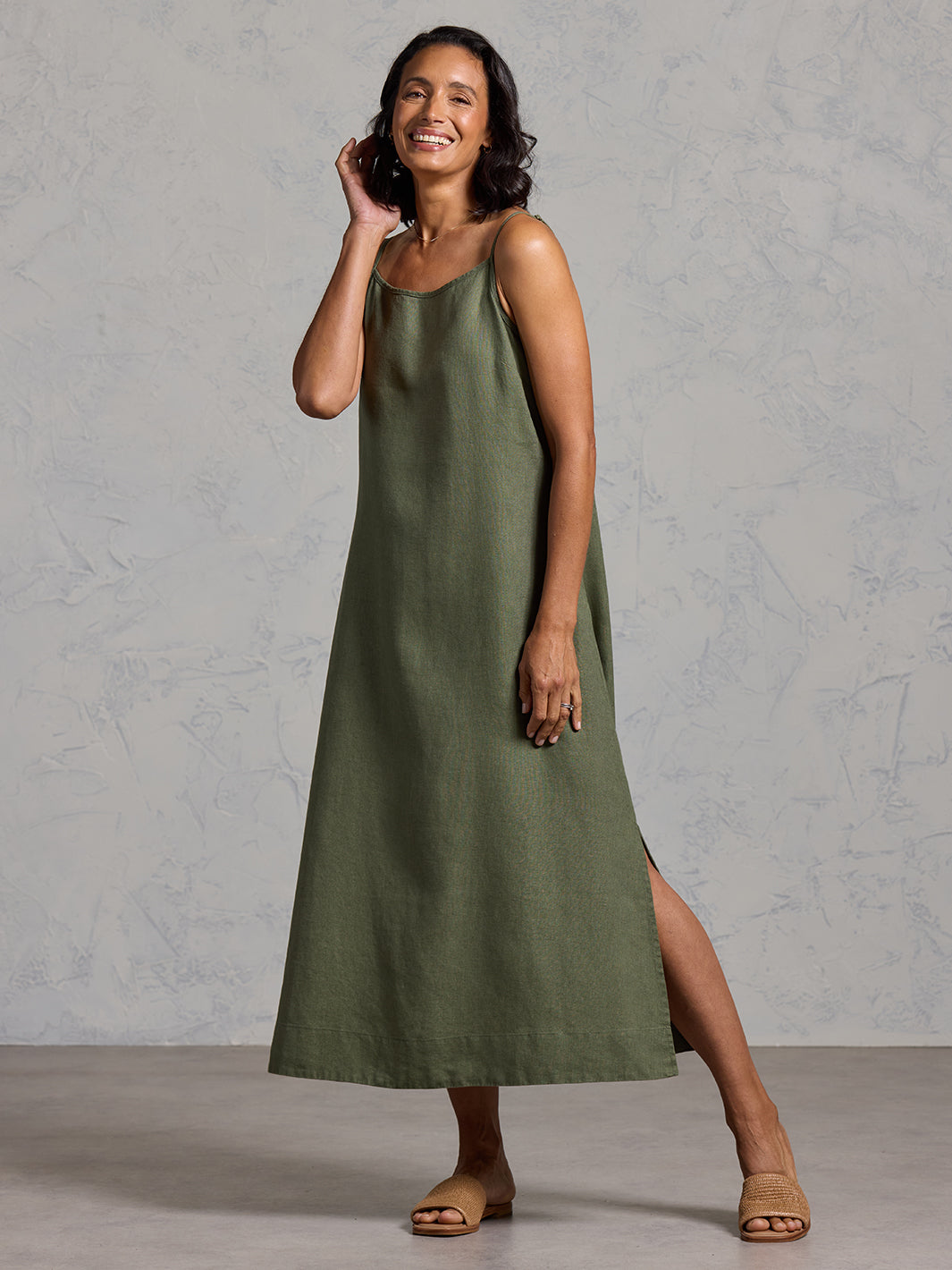 Peony French Linen Dress Olive