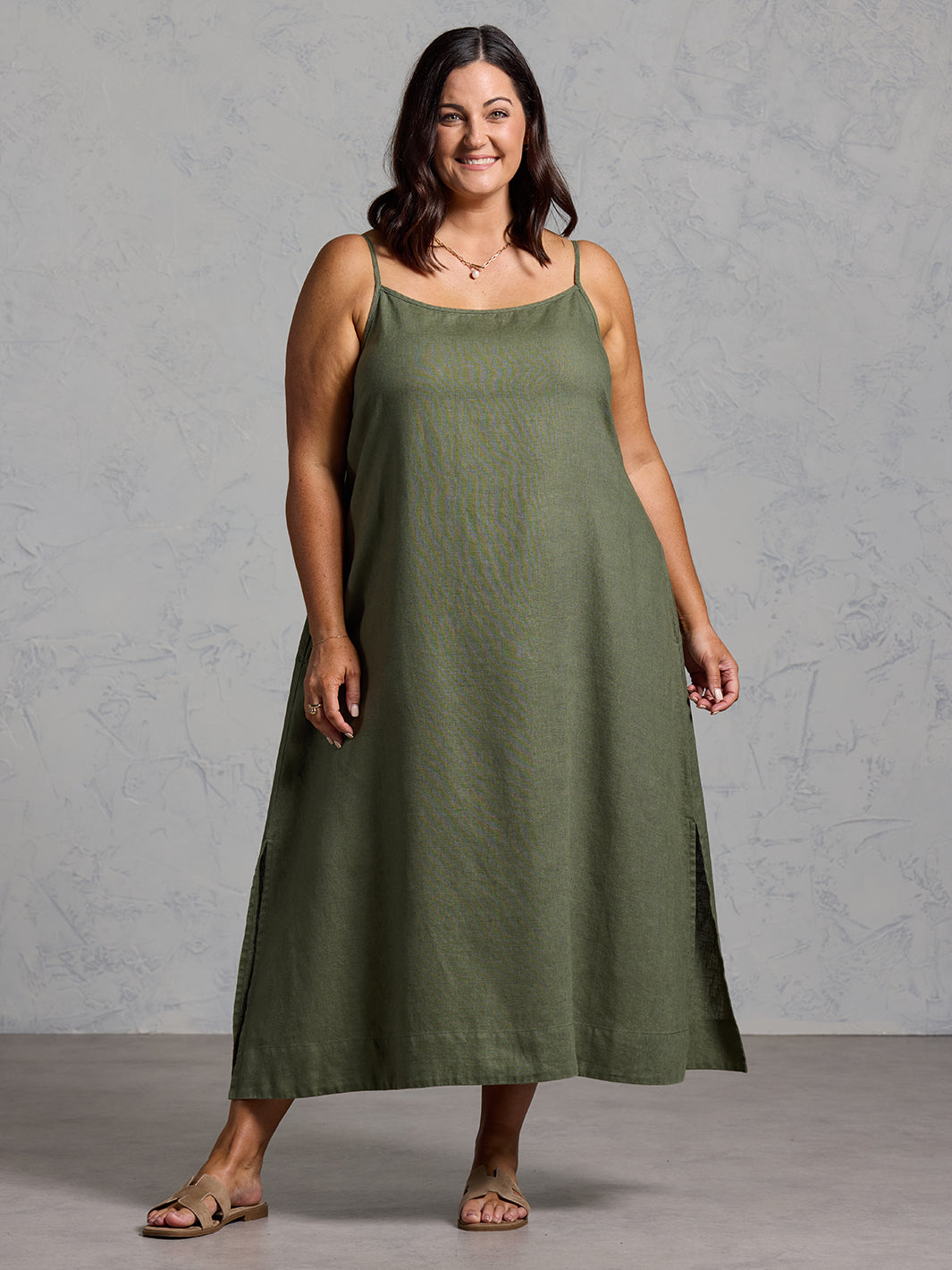 Peony French Linen Dress Olive