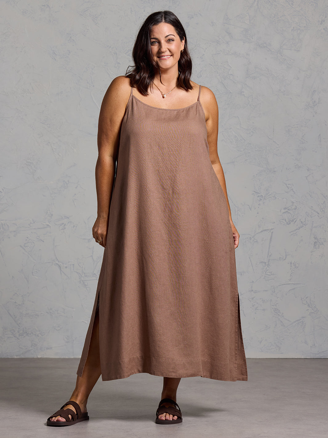 Peony French Linen Dress Cinnamon