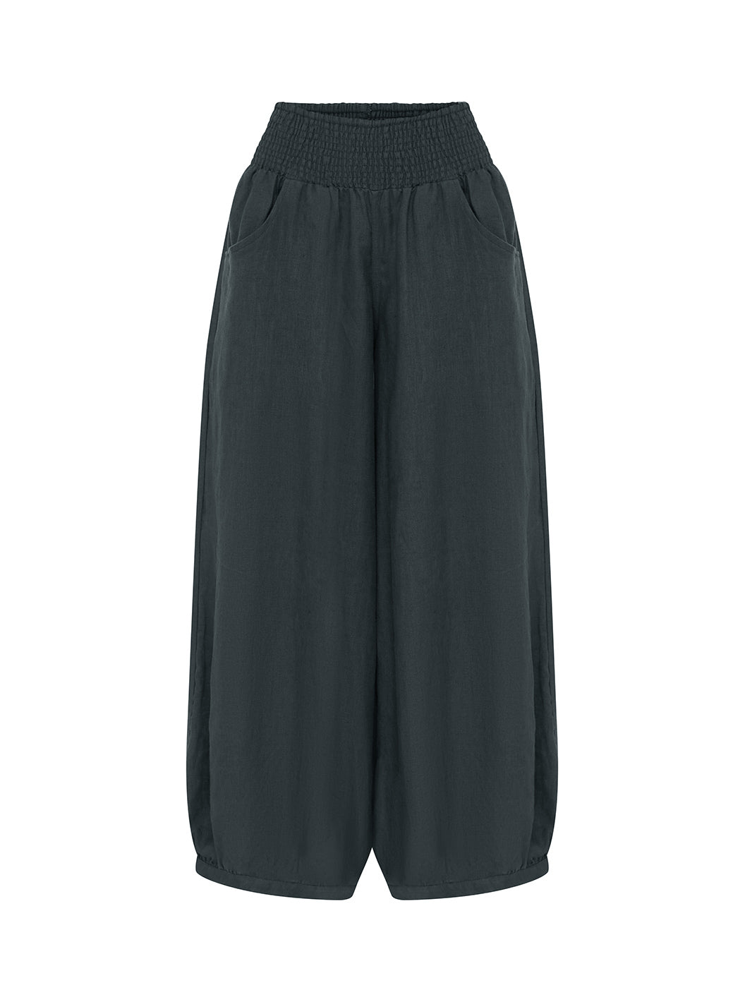 Black pants on a white background.
