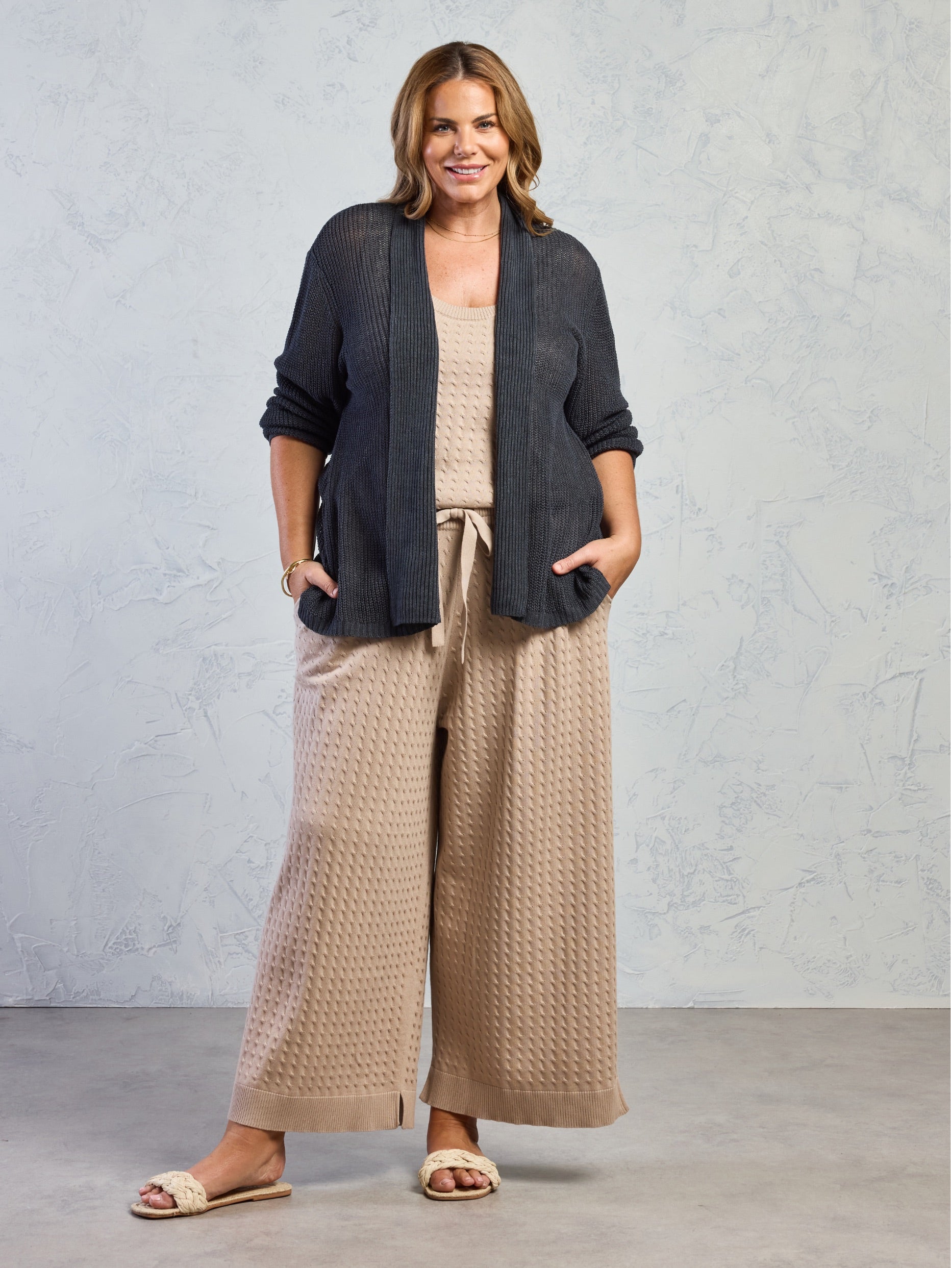 Tathra French Linen Knit Cardigan Charcoal