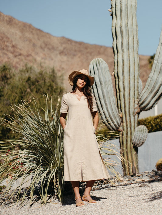 Tulum Linen Midi Dress Oat