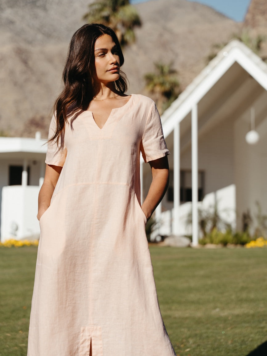 Tulum Linen Midi Dress Seashell Pink