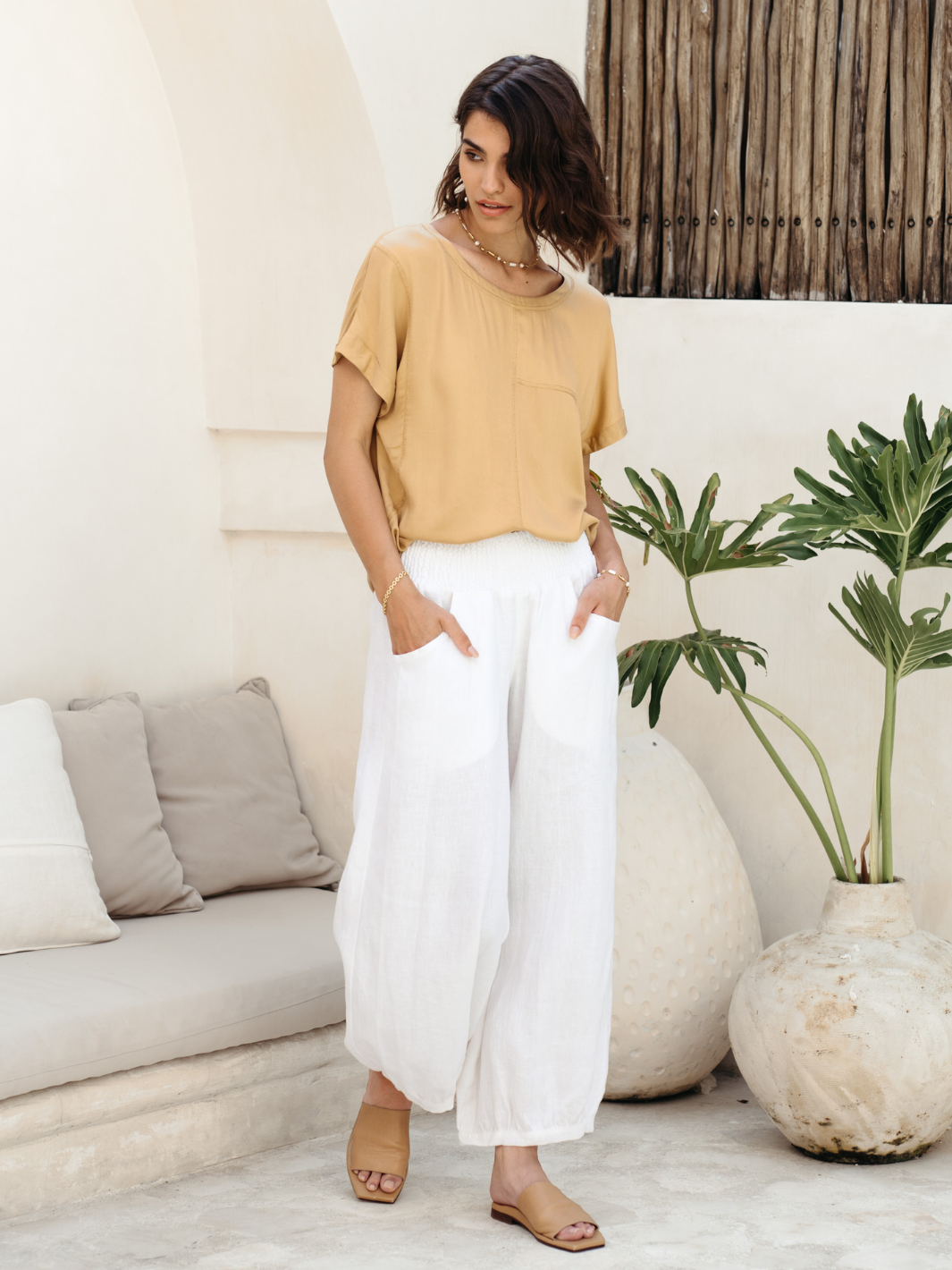 Sadhu French Linen Pants White